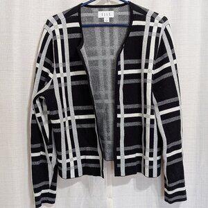 Elle Women's Open Cardigan Sweater XL Black & White Stripes Long Sleeves
